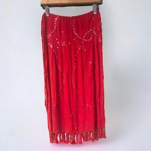 Red & Silver Sequence Lightweight Beach Vacation Dress Skirt Medium